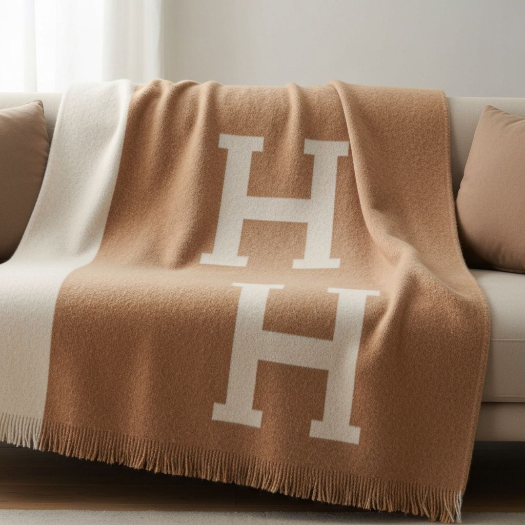 Avalon Throw Blanket - Écru/Camel